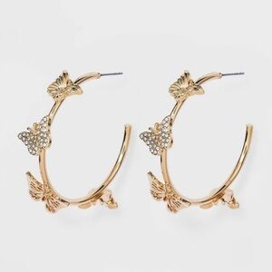 SUGARFIX by BaubleBar Crystal Wings Butterfly Hoop Earrings - Gold,‎ NWT